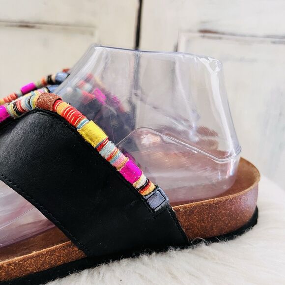 Think! Colorful Band Black Leather Slip on Thong Sandals - EU39 US8 - Beach Wear - Picture 3 of 7